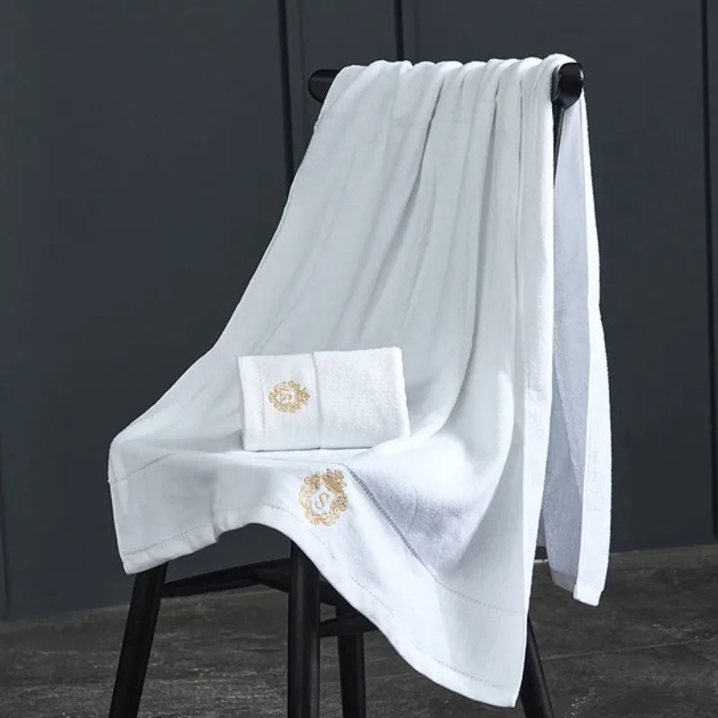 Bath Towels Cotton 140x70cm, Large Bathroom Thick Shower Towel Cover, Embroidered Gift Sport Blue White Brown Black Green Grey