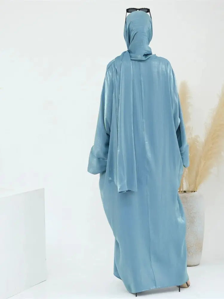 Eid Modest Satin Khimar Abaya Dubai Luxury 2024 Muslim Islam Arabic Abayas For Women Kaftan Hijab Dress Robe Femme Musulmane