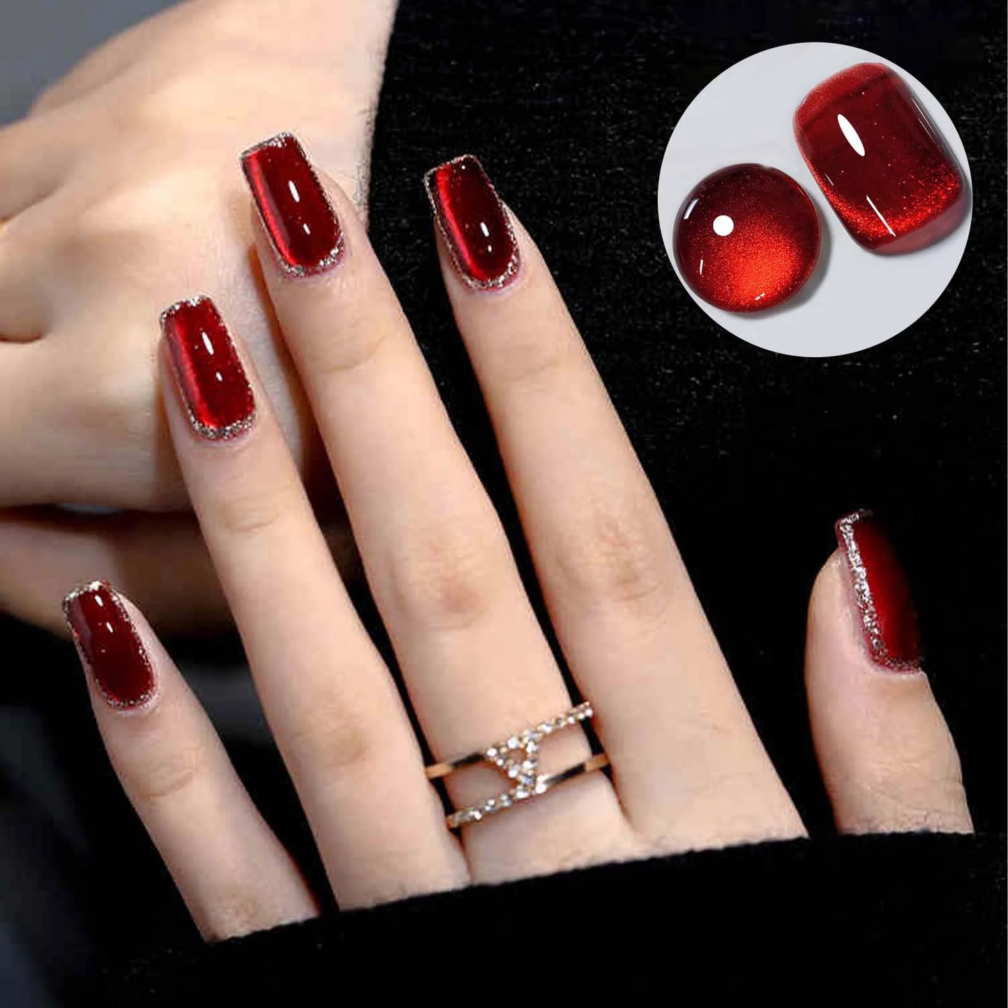7.5ml Burgundy Cherry Red Glitter Jelly Ruby Cat Eye Nail Polish Gel Magnetic Nail Polish Gel Handmade Art Shiny Varnish UV Gel