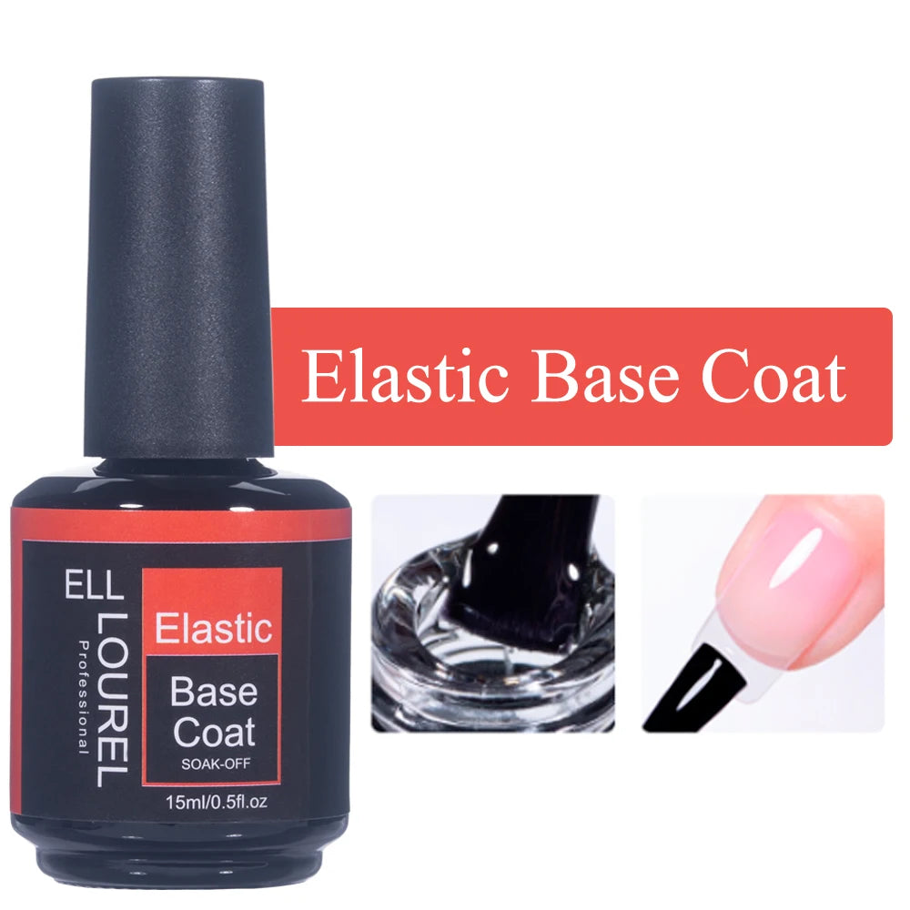 ELL LOUREL Upgrade Base Coat Top Coat No Wipe UV Gel Polish 15ML Semi Permanent Glitter Tempered Top Function Gel Nail Polish