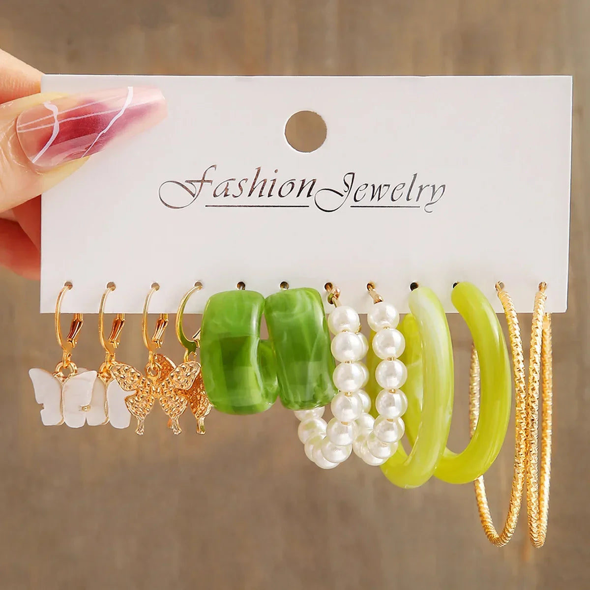 Green Butterfly Heart Dangle Earring Set for Girls Acrylic Gold Color Pearl Set Ear Rings 2023 New Fashion Jewelry Gifts