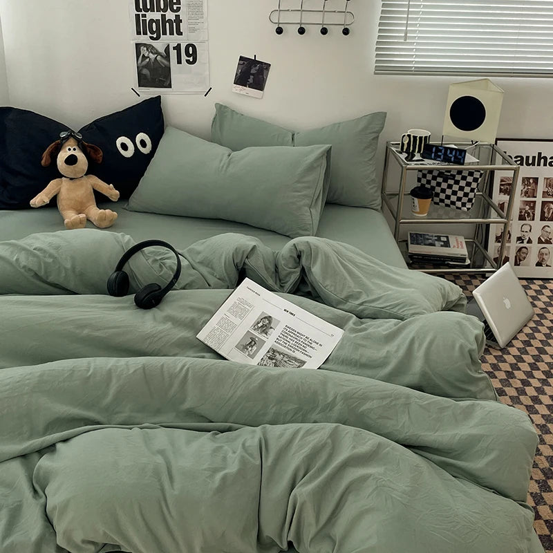 1pc Blue Duvet Cover 150x200 Washed Cotton Quilt Cover Queen Size Bed Linen for Girls Boys Room (Pillowcase Need Order)