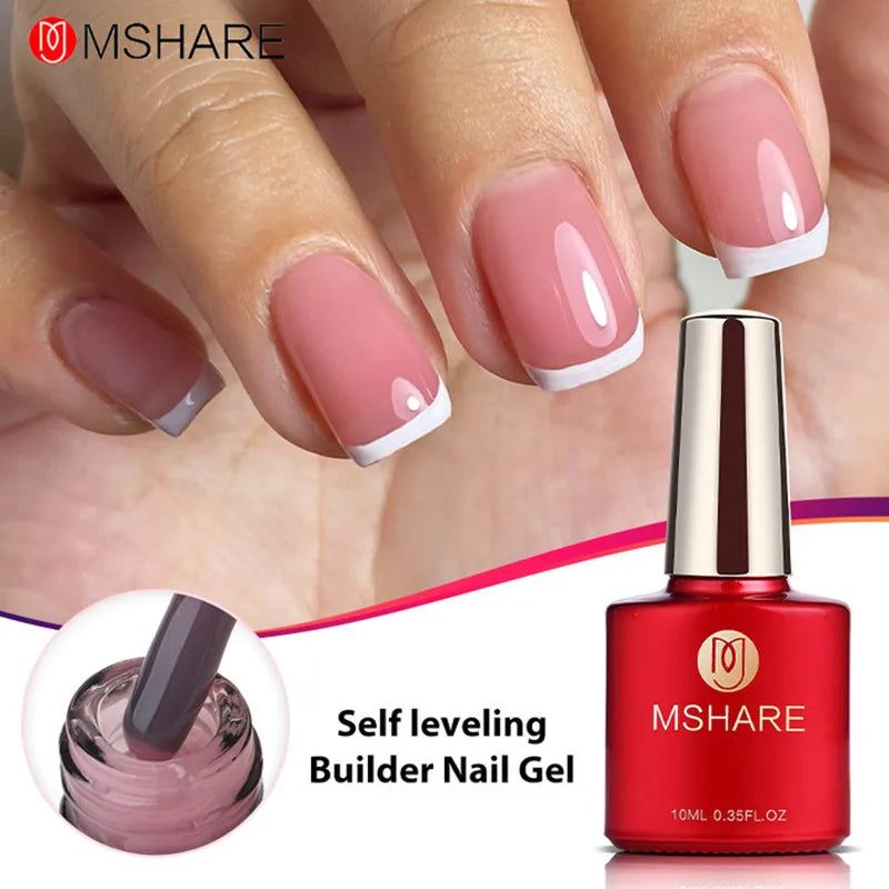 MSHARE Beige Pink Self Leveling Gel Manicure for Finger Nail Extensions Varnish Clear Lacquer Quick Building Diy at Home