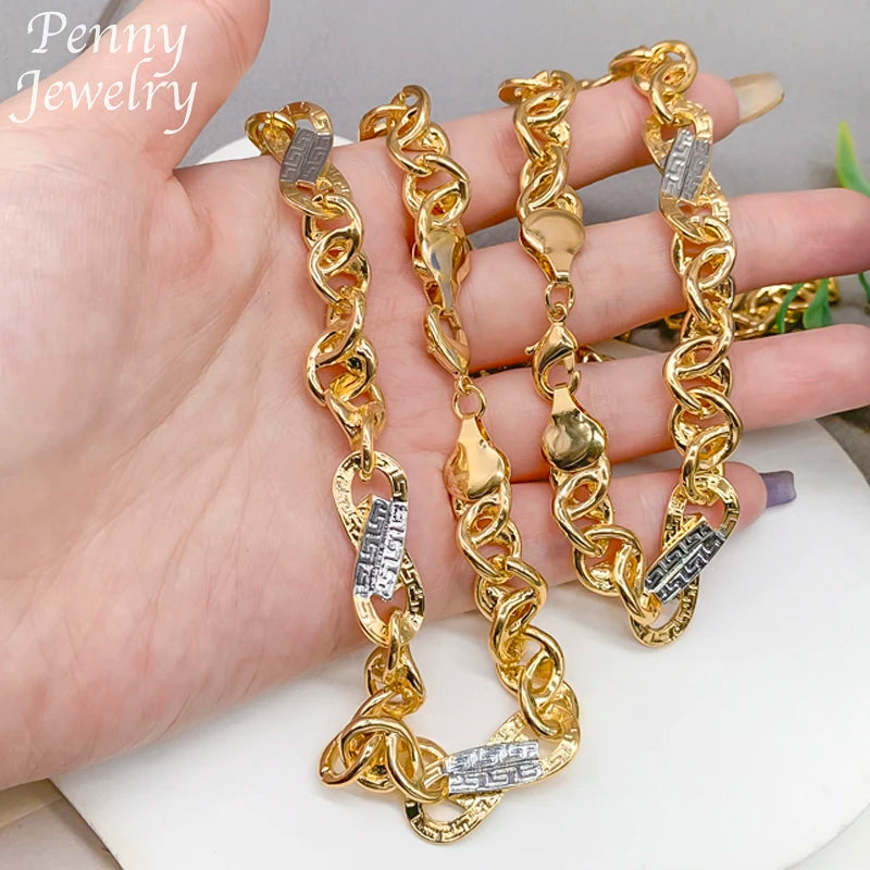 Dubai Gold Plated Jewelry Set for Men Women Hip Hop Necklace Bracelet Fashion Engagement Jewellery for Party Wedding Gifts