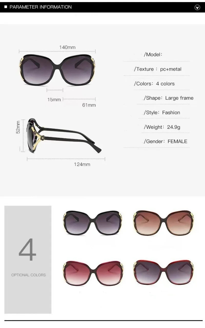 New Large Frame Sunglasses Women's Retro Luxury Brand Designer Sun Glasses Fashion Outdoor Travel UV400 Shades Driving Goggles