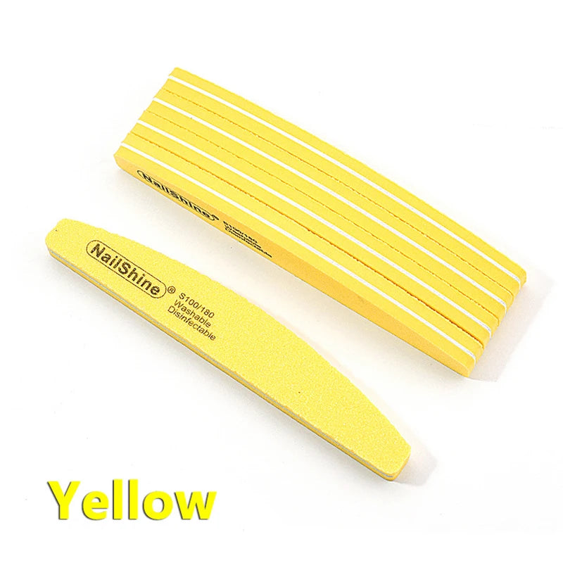 10pcs/lot Halfmoon Double Side Nail files buffer 100/180 Polishing Grinding Manicure Pedicure Nail Buffers File Tools