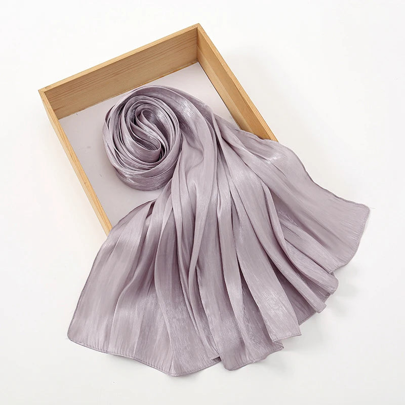 Fashion Plain Shimmer Hijab Wrinkle Scarf Muslim Woman Hijab Shawls Islam Woman Long Wraps Femme Headband Pure Turban