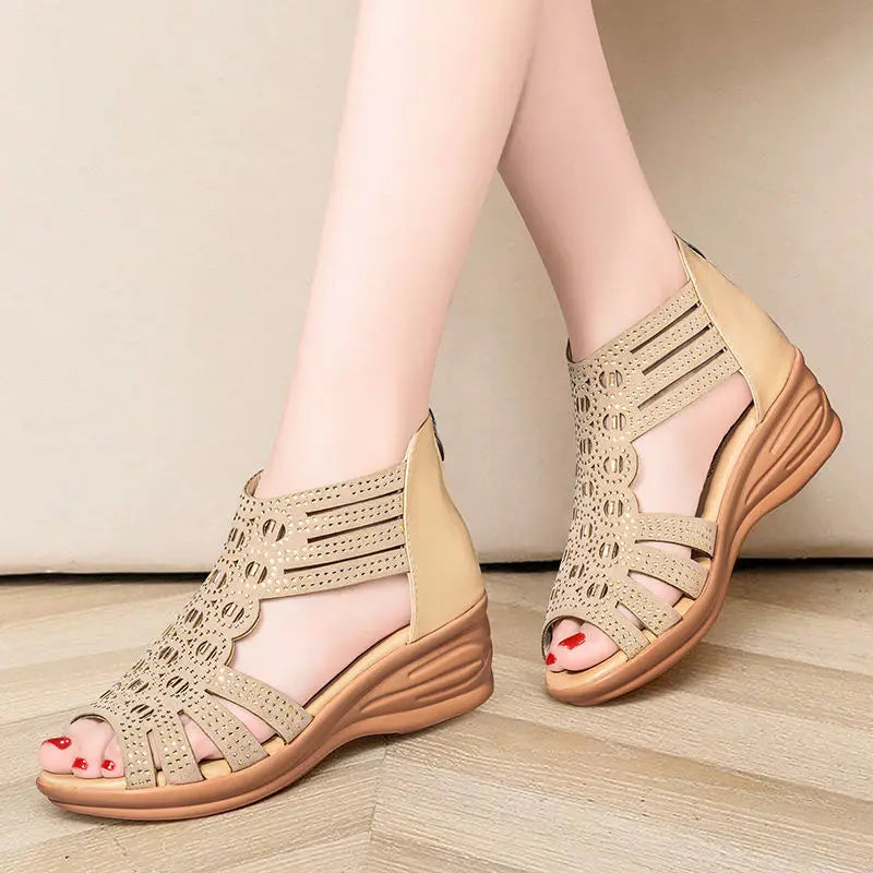 Sandal Woman Wedge Orthopedic Sandals for Women Black Shoe Elegant Brands Platform Roman Medium Heel Summer New 2025 Heels Shoes