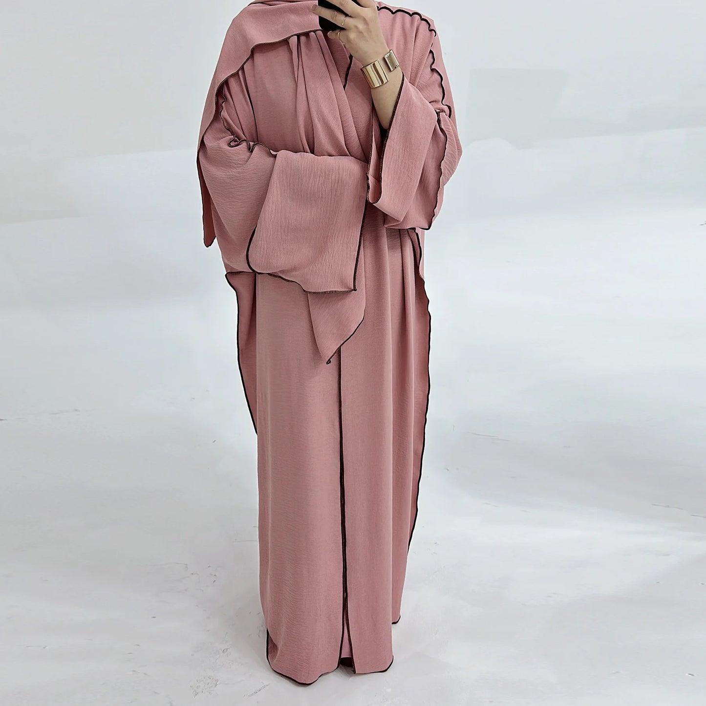 3pcs Muslim Women Kimono Cardigan With Inner Dress Hijab Matching Set Dubai Turkey Kaftan Abayas Eid Ramadan Jalabiya Robe Gown