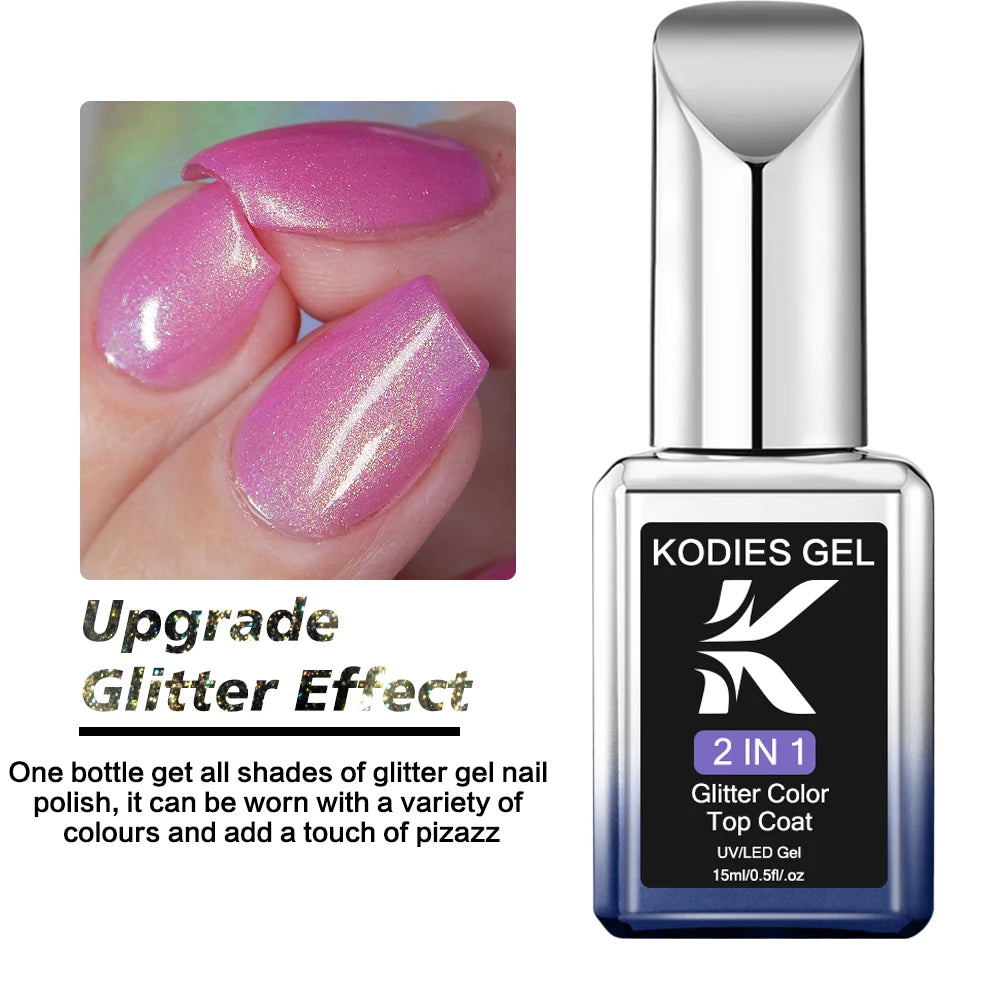 KODIES GEL Glitter Top Coat Shimmery Gold UV Gel Nail Polsih Holographic Laser Gellak Semi Permanent Super Shine Topcoat No Wipe