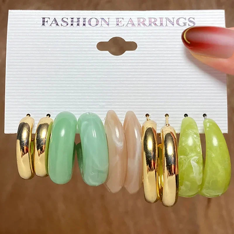 Green Butterfly Heart Dangle Earring Set for Girls Acrylic Gold Color Pearl Set Ear Rings 2023 New Fashion Jewelry Gifts