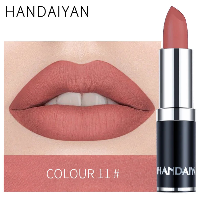 HANDAIYAN 12 Colors Matte Lipstick Long Lasting Velvet Lip Tint Waterproof 24 Hours Red Lip Gloss Cosmetics Make Up