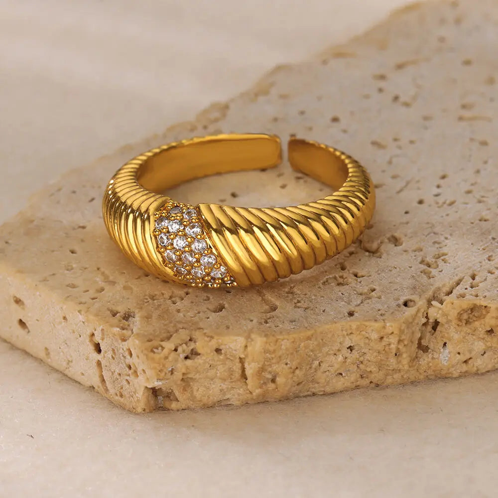 Shiny Zircon Star Moon Open Rings For Women Men Adjsuatble Gold Color Stainless Steel Ring Female Aesthetic Jewelry Gift