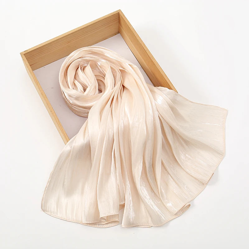 Fashion Plain Shimmer Hijab Wrinkle Scarf Muslim Woman Hijab Shawls Islam Woman Long Wraps Femme Headband Pure Turban