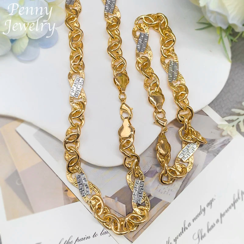 Dubai Gold Plated Jewelry Set for Men Women Hip Hop Necklace Bracelet Fashion Engagement Jewellery for Party Wedding Gifts