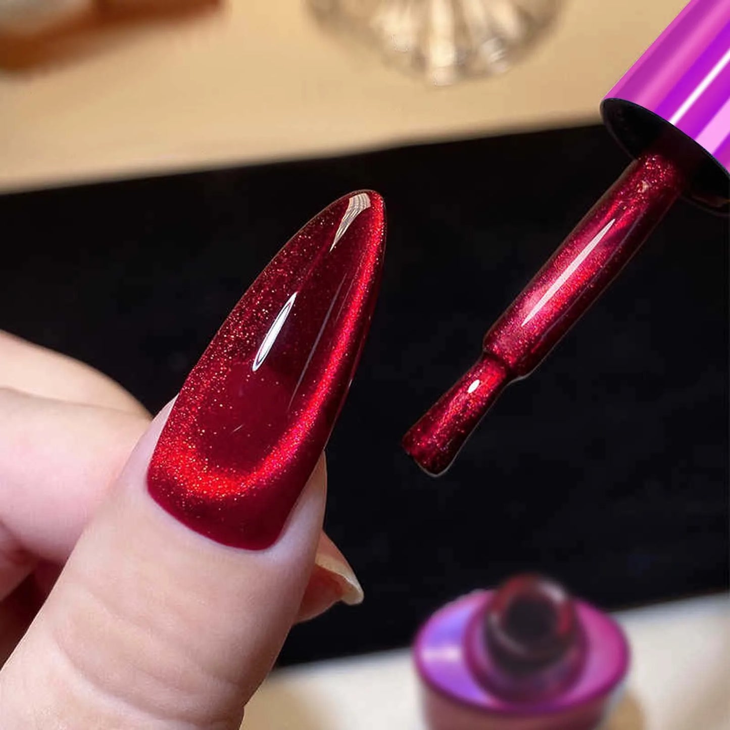 7.5ml Burgundy Cherry Red Glitter Jelly Ruby Cat Eye Nail Polish Gel Magnetic Nail Polish Gel Handmade Art Shiny Varnish UV Gel