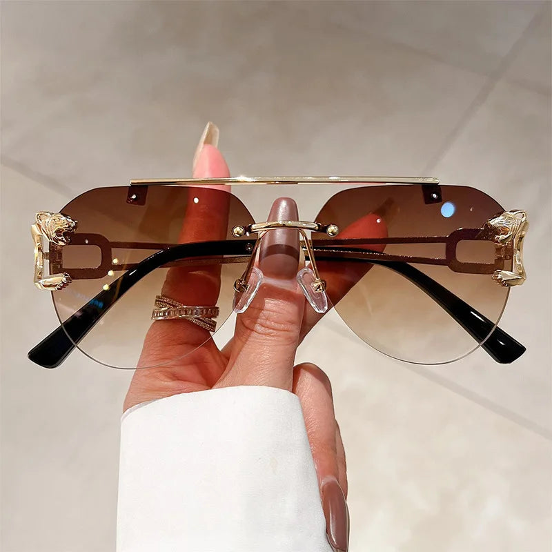 2025 Sunglasses Women Luxury Rimless Vintage Fashion Glasses Lunette Oversized Shades De Soleil Femme Gafas De Sol Mujer Lentes