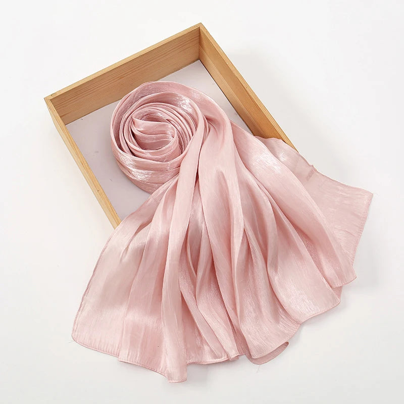 Fashion Plain Shimmer Hijab Wrinkle Scarf Muslim Woman Hijab Shawls Islam Woman Long Wraps Femme Headband Pure Turban