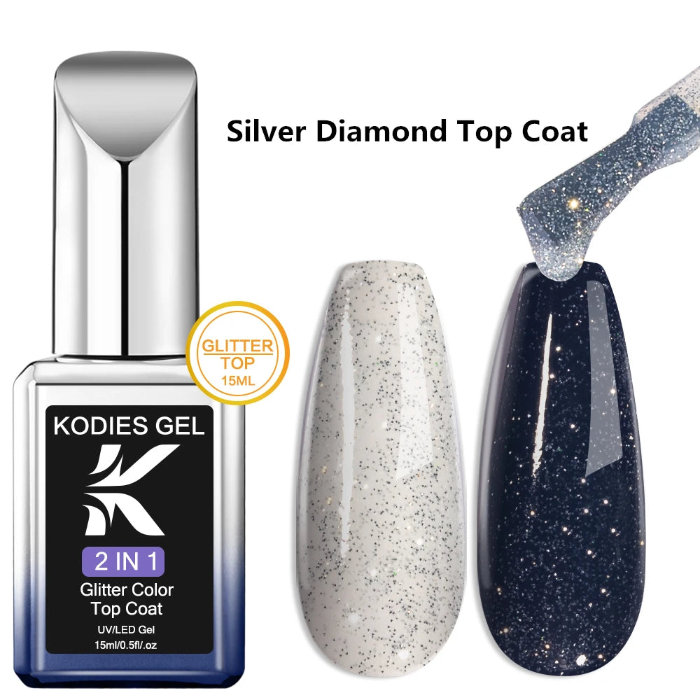KODIES GEL Glitter Top Coat Shimmery Gold UV Gel Nail Polsih Holographic Laser Gellak Semi Permanent Super Shine Topcoat No Wipe