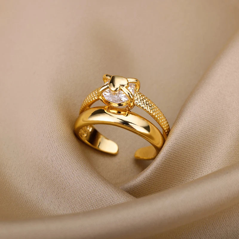 Heart Rings for Women Grils Gold Plated Adjustable Stainless Steel Ring 2025 Trend Luxury Wedding Couple Jewelry anillos mujer