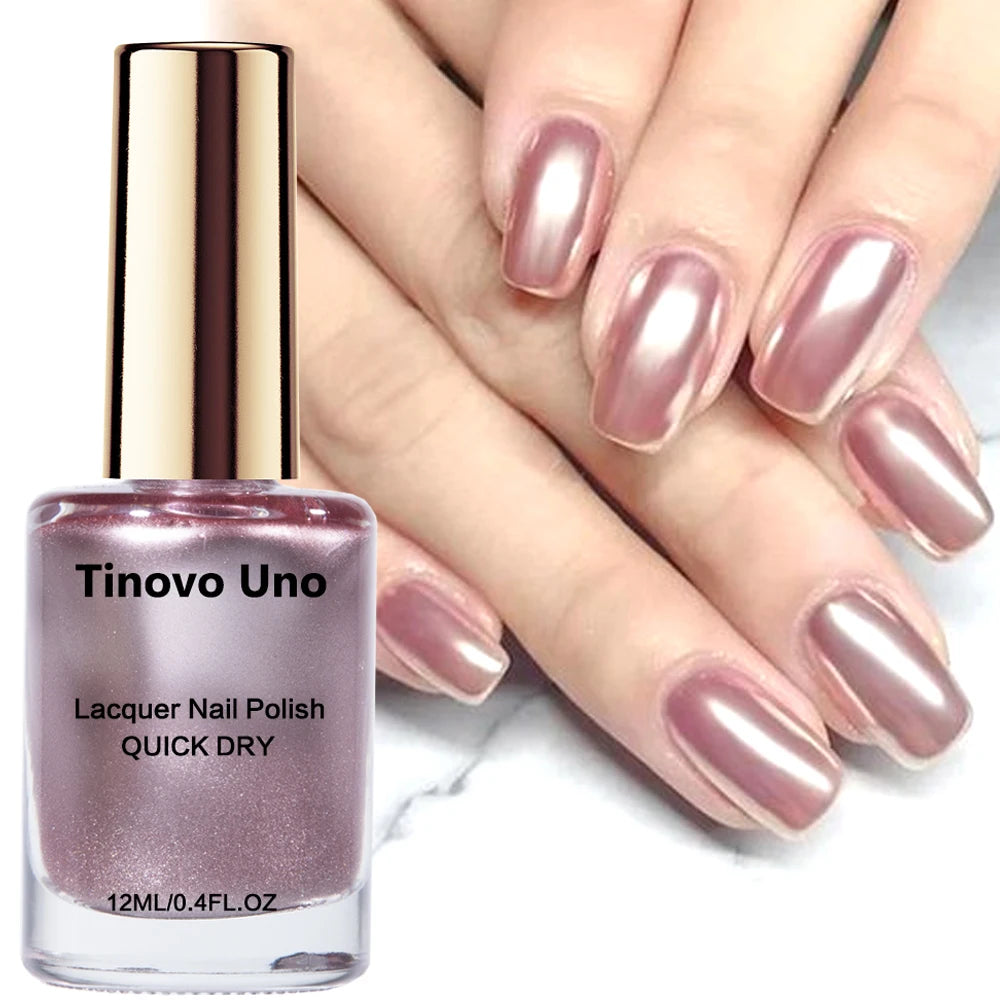 Tinovo Uno Metallic Nail Polish Mirror Red Regular Normal Nail Lacquer QuicK Dry Shimmer Manicure Growth Bright Oil Top Finish