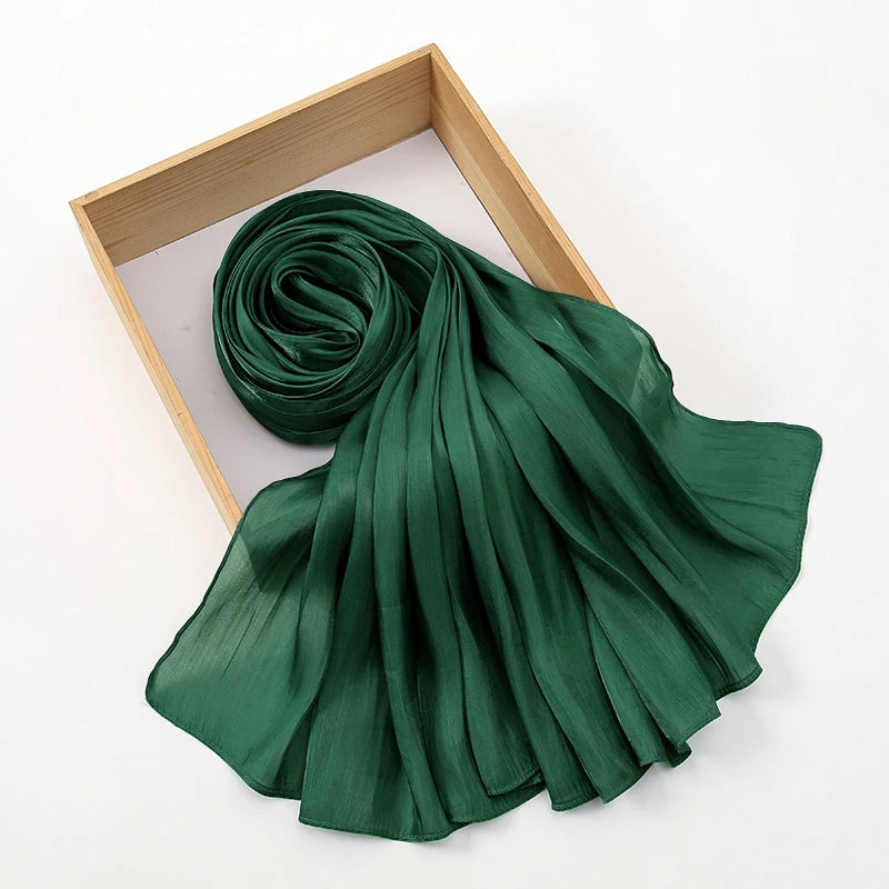 Fashion Plain Shimmer Hijab Wrinkle Scarf Muslim Woman Hijab Shawls Islam Woman Long Wraps Femme Headband Pure Turban