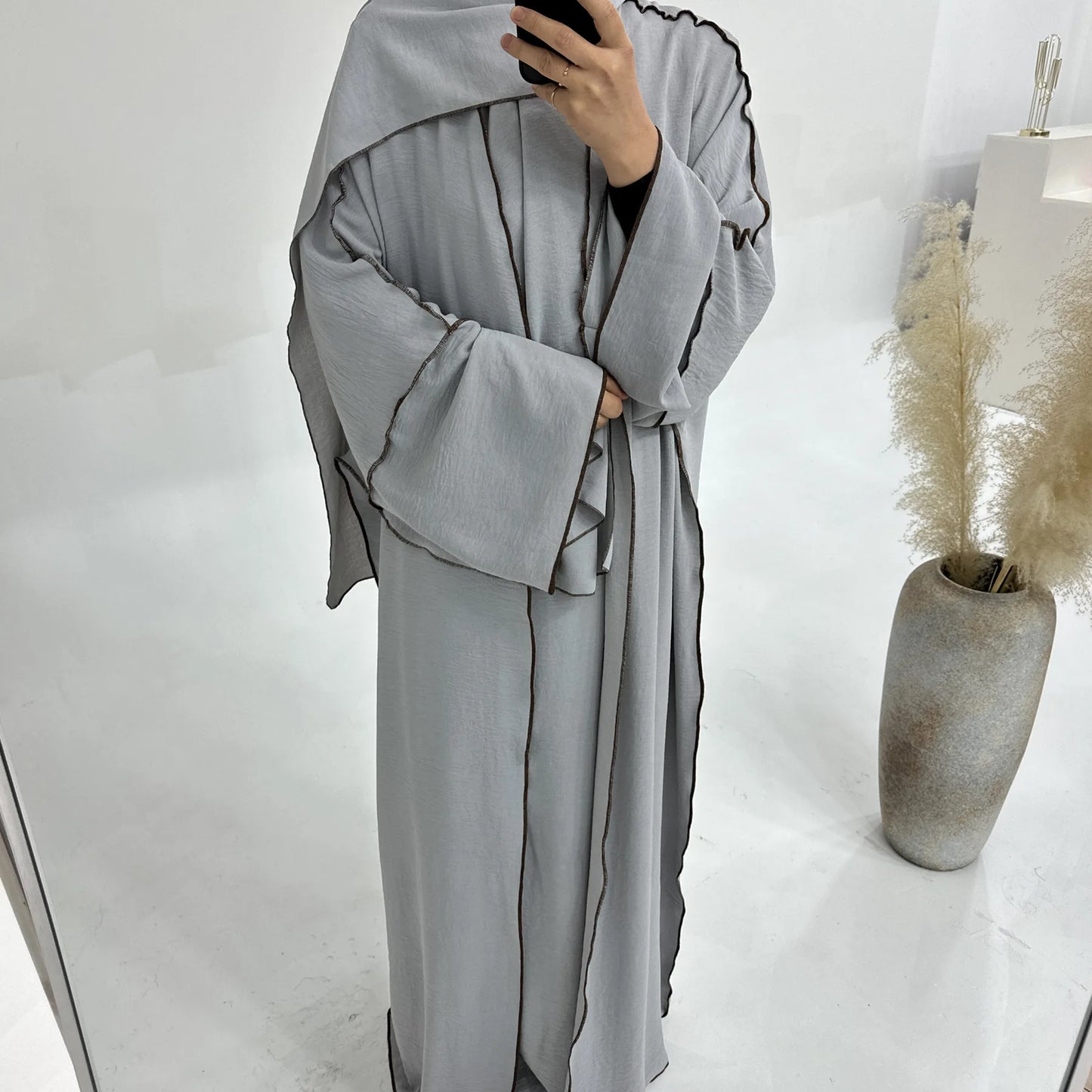 3pcs Muslim Women Kimono Cardigan With Inner Dress Hijab Matching Set Dubai Turkey Kaftan Abayas Eid Ramadan Jalabiya Robe Gown