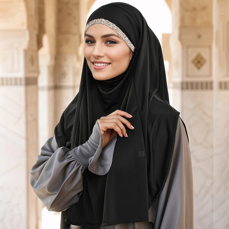 Malaysian Strap Instant Hijab Solid Modal Jersey Hijab Sacrf For Muslim Woman Hijabs Wrap Lady Casual Headband Ethnic Headscarf