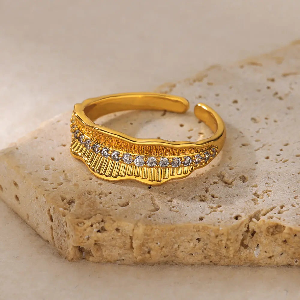 Shiny Zircon Star Moon Open Rings For Women Men Adjsuatble Gold Color Stainless Steel Ring Female Aesthetic Jewelry Gift