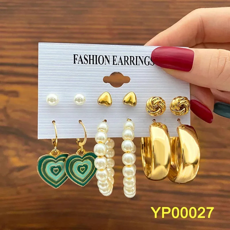 Green Butterfly Heart Dangle Earring Set for Girls Acrylic Gold Color Pearl Set Ear Rings 2023 New Fashion Jewelry Gifts
