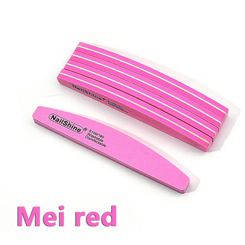 10pcs/lot Halfmoon Double Side Nail files buffer 100/180 Polishing Grinding Manicure Pedicure Nail Buffers File Tools