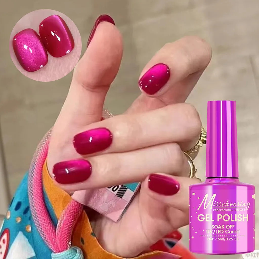 Pink Red Cat Magnetic Gel Nail Polish 7.5ml Jelly Gorgeous Color Soak Off UV LED Semi Permanent Gel Nail Art Varnishes