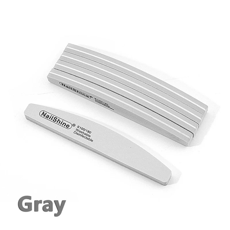 10pcs/lot Halfmoon Double Side Nail files buffer 100/180 Polishing Grinding Manicure Pedicure Nail Buffers File Tools