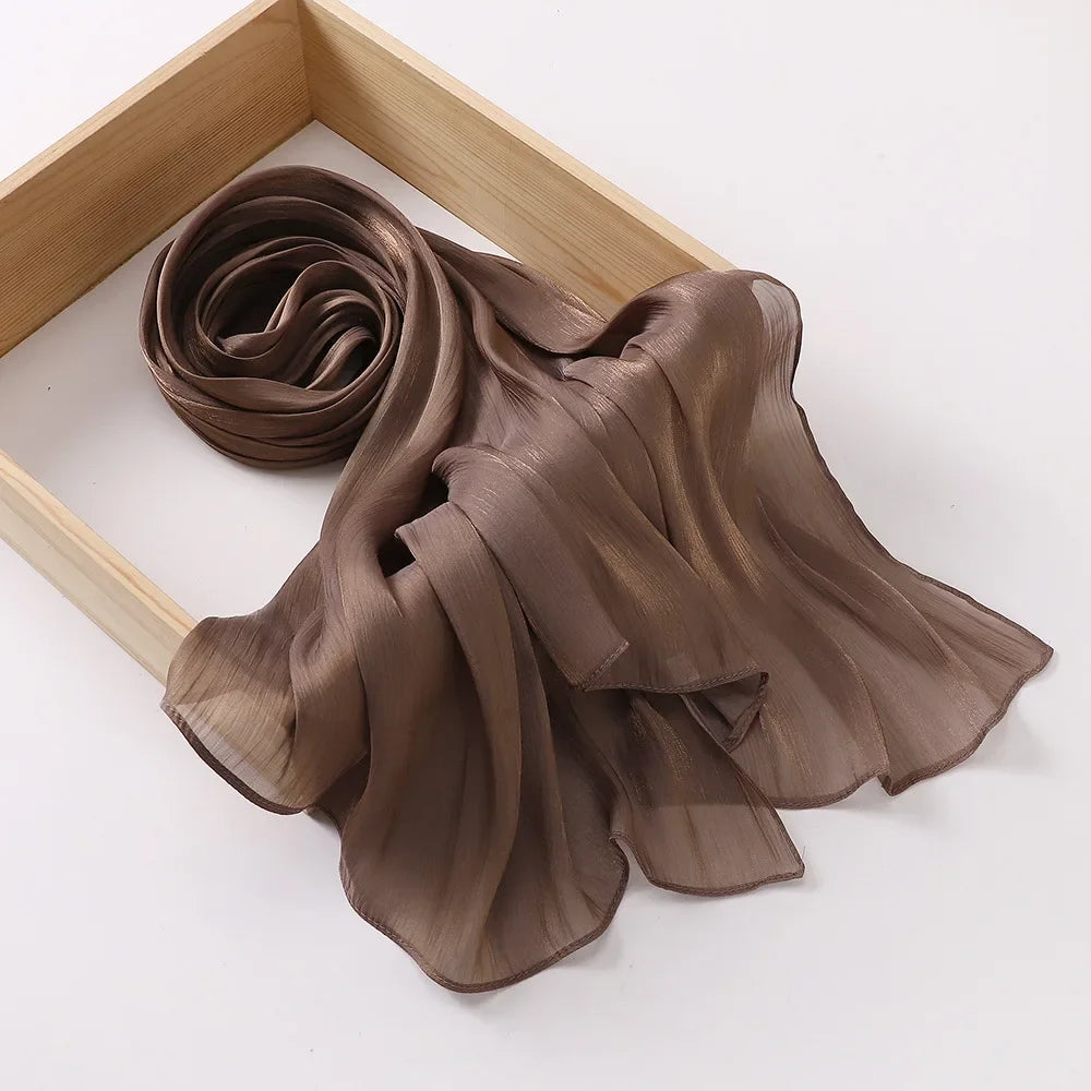Female Shimmer Shawl Silk Hijab Scarf Breathable Cool Island Satin Medine Silk Veil Musulmans Shiny Silk Shawl Women's Scarves