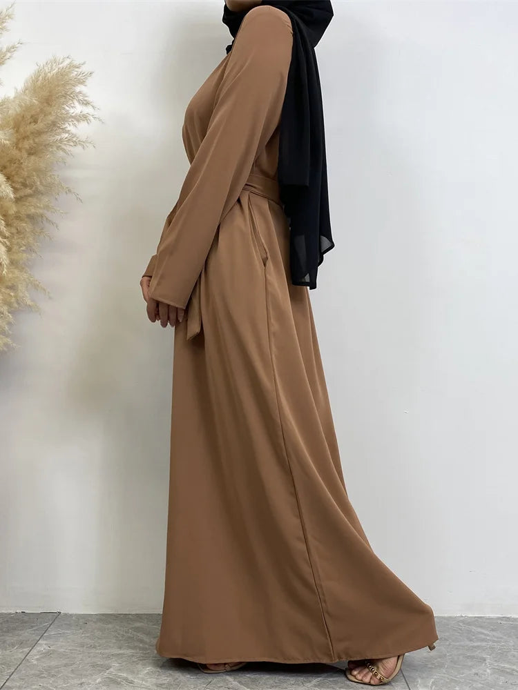 Hot Selle Muslim Woman Abaya With Pockets Islamic Casual And Simple Long Dresses Moroccan Caftan Woman Dubai Abaya Ramadan Black