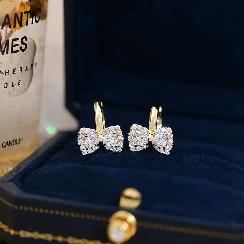 Korea New Design Fashion Jewelry Real Gold plating Sweet Small Bow G Zirconia Earrings Elegant Women's Daily Accessories