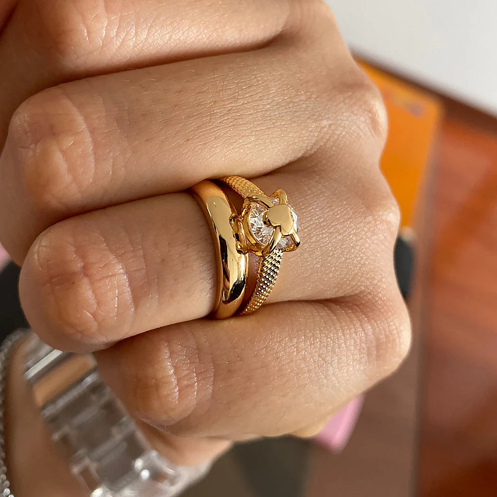 Heart Rings for Women Grils Gold Plated Adjustable Stainless Steel Ring 2025 Trend Luxury Wedding Couple Jewelry anillos mujer