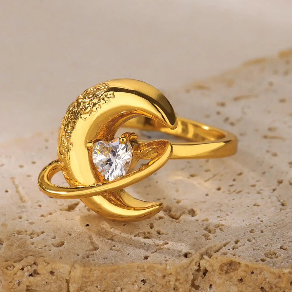 Shiny Zircon Star Moon Open Rings For Women Men Adjsuatble Gold Color Stainless Steel Ring Female Aesthetic Jewelry Gift