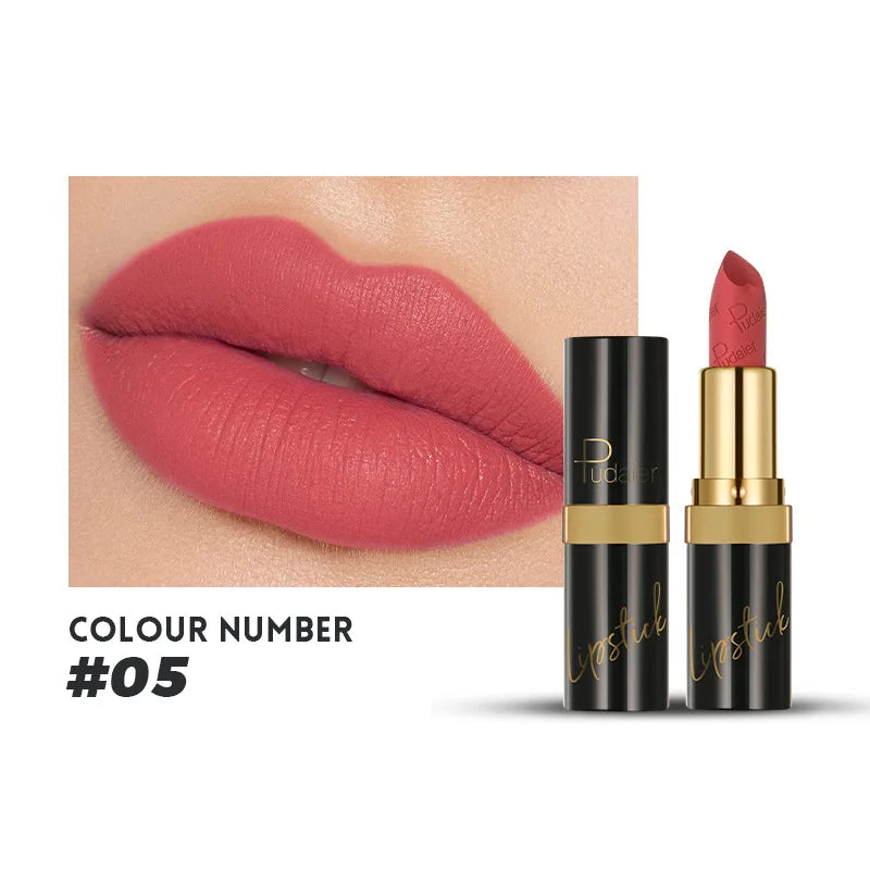 Pudaier Velvet Matte Lipstick - 10 Vibrant Colors, Moisturizing & Waterproof, Long-Lasting Nude Perfect Everyday Gift