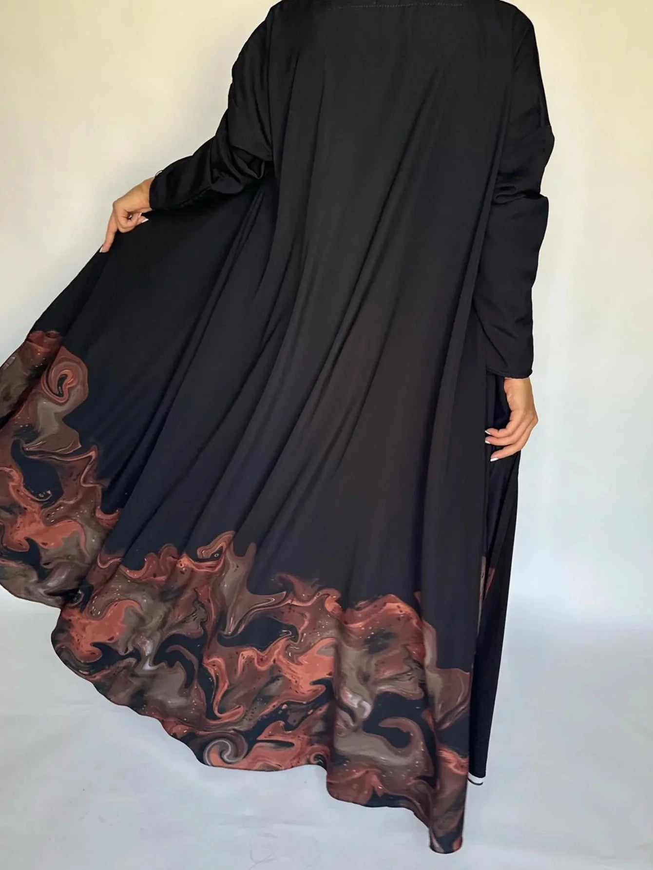 Middle Eastern Loose Open Front Abaya Muslim Full Sleeve Printed Abayas Turkey Kaftans Women Jilbabs Islamic Maxi Dresses
