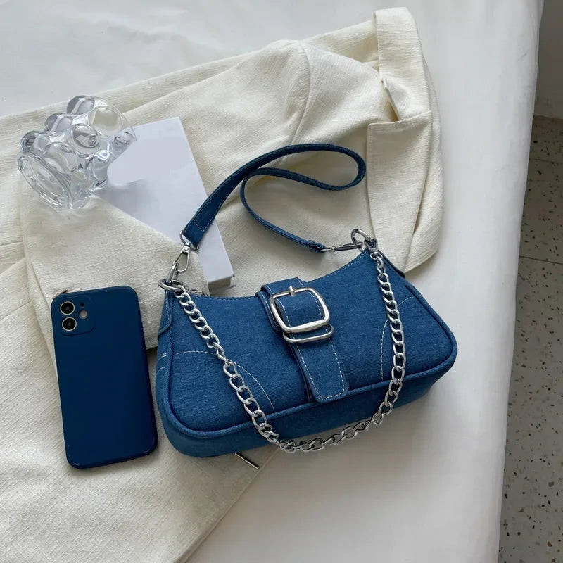 Women's new fashion Cross-shoulder bag shoulder denim bag small design Y2K exquisite jeans bag
