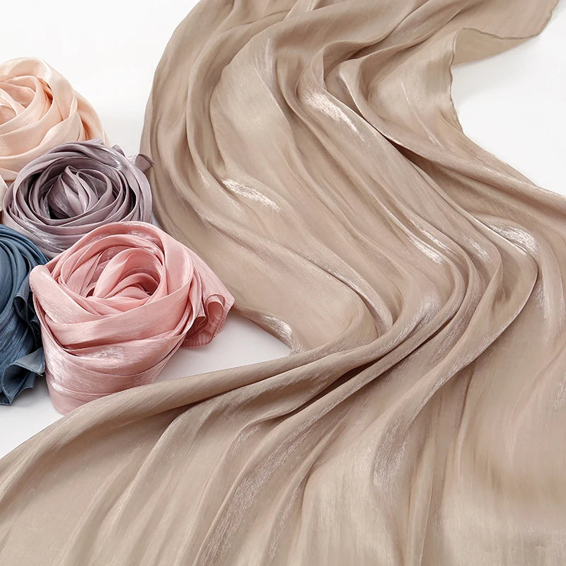 Fashion Plain Shimmer Hijab Wrinkle Scarf Muslim Woman Hijab Shawls Islam Woman Long Wraps Femme Headband Pure Turban