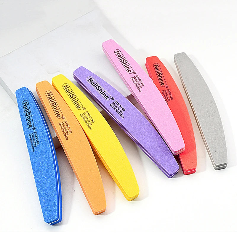 10pcs/lot Halfmoon Double Side Nail files buffer 100/180 Polishing Grinding Manicure Pedicure Nail Buffers File Tools