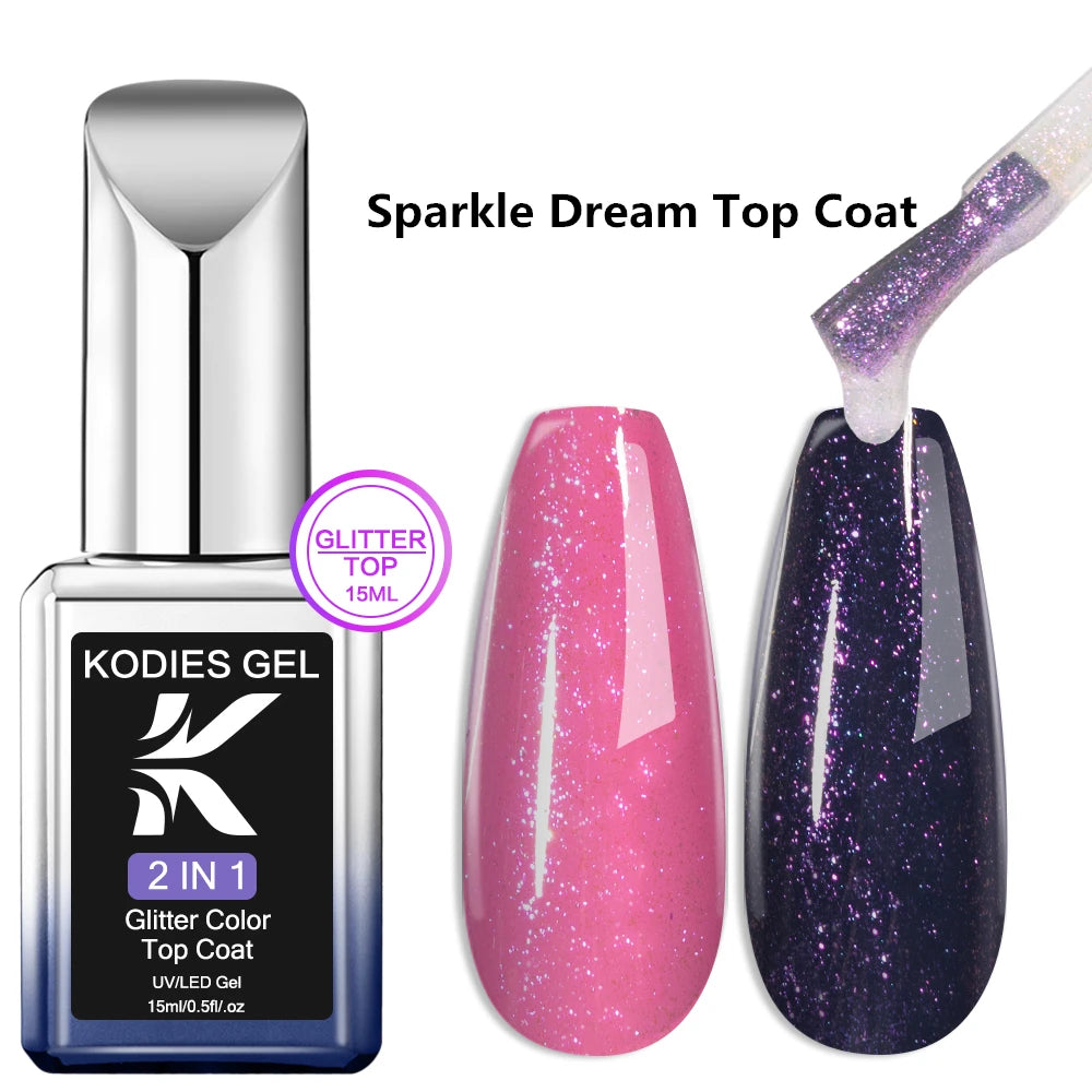 KODIES GEL Glitter Top Coat Shimmery Gold UV Gel Nail Polsih Holographic Laser Gellak Semi Permanent Super Shine Topcoat No Wipe