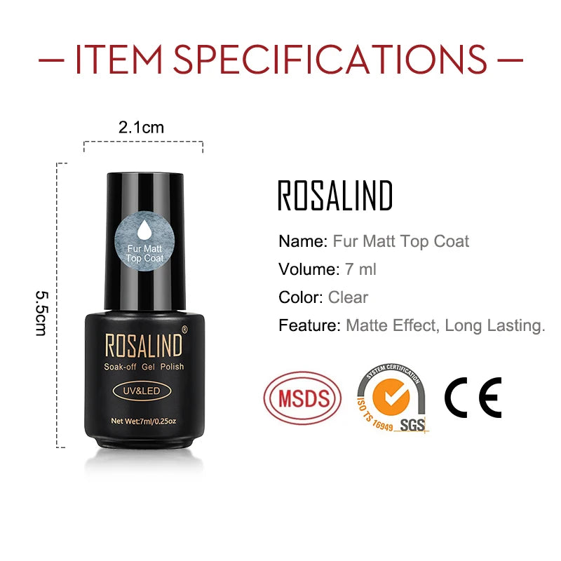 ROSALIND Reinforce Transparent Gel Nail Base Top Coat Lacquer Long Lasting UV Primer Semi Permanent Varnishe Nail Art Matt Coat