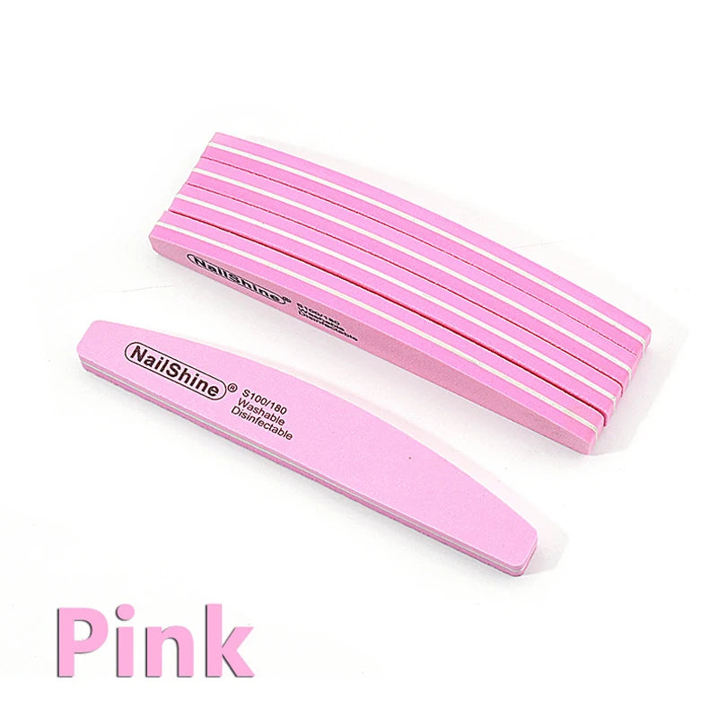 10pcs/lot Halfmoon Double Side Nail files buffer 100/180 Polishing Grinding Manicure Pedicure Nail Buffers File Tools