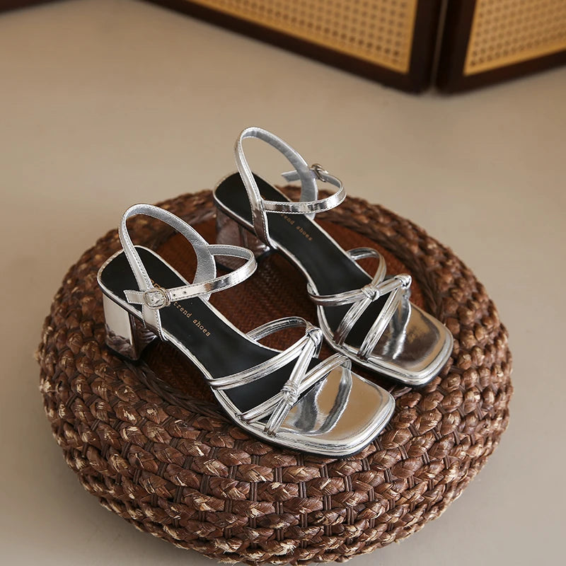 Summer Women Narrow Band Sandals Fashion Thick Heel Shoes Ladies Casual Dress Street Style Sandalis