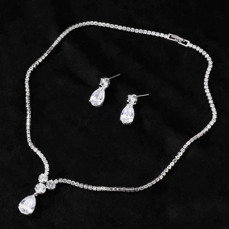 ZAKOL Luxury Clear Water Drop Zircon Jewelry Set for Women High Quality Shiny CZ Wedding Party Jewelry