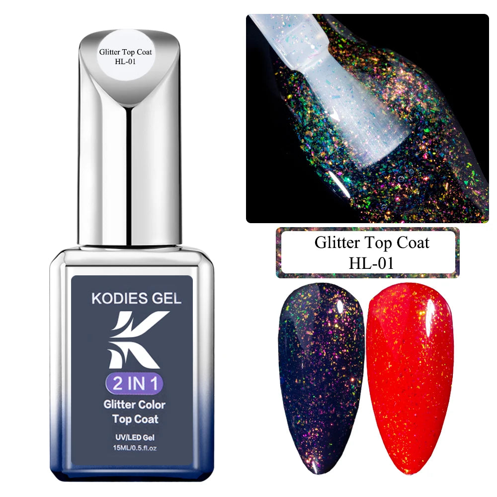 KODIES GEL Glitter Top Coat Shimmery Gold UV Gel Nail Polsih Holographic Laser Gellak Semi Permanent Super Shine Topcoat No Wipe