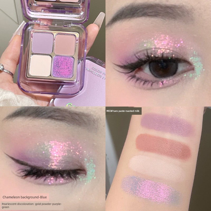 A Flash ~ What a Fairy Chameleon Eye Shadow! Gellas Four-Color Plate Smoky Makeup Clear Thin and Glittering Eyes Brightening